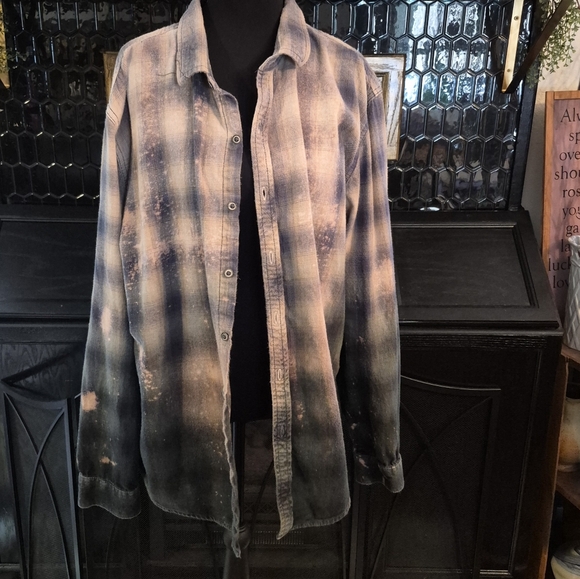 Witchy Women Upcycled Bleached Distressed Flannel Shirt With Heat Bonded Patch - Picture 2 of 6